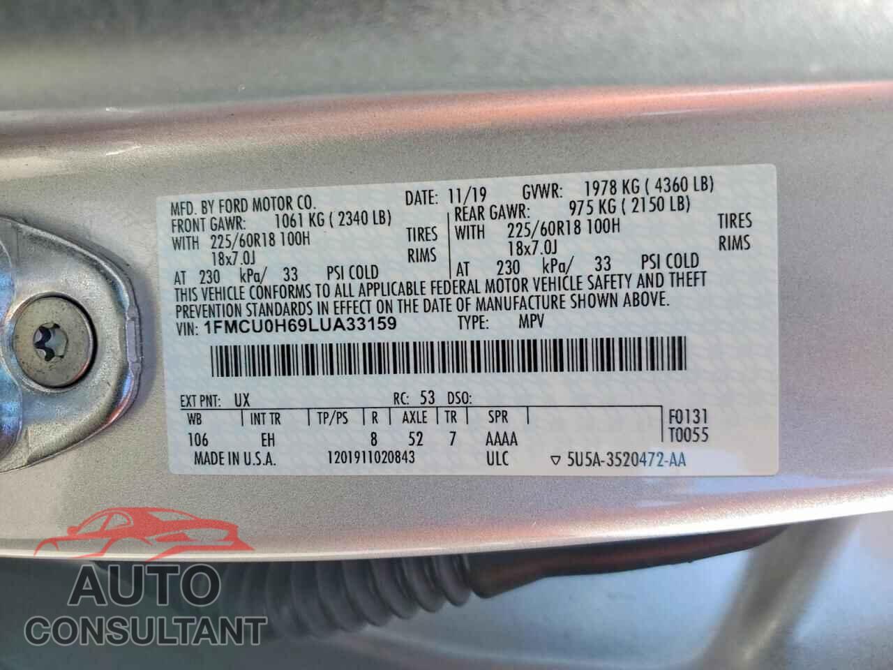 FORD ESCAPE 2020 - 1FMCU0H69LUA33159