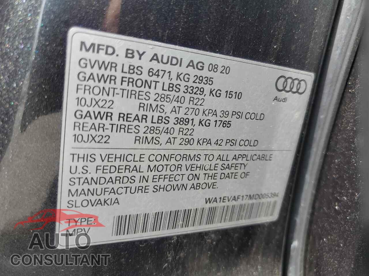 AUDI Q8 2021 - WA1EVAF17MD005394