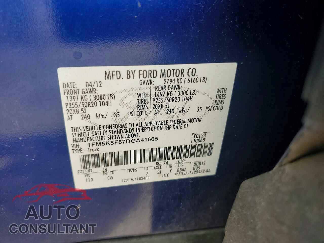FORD EXPLORER 2013 - 1FM5K8F87DGA41665
