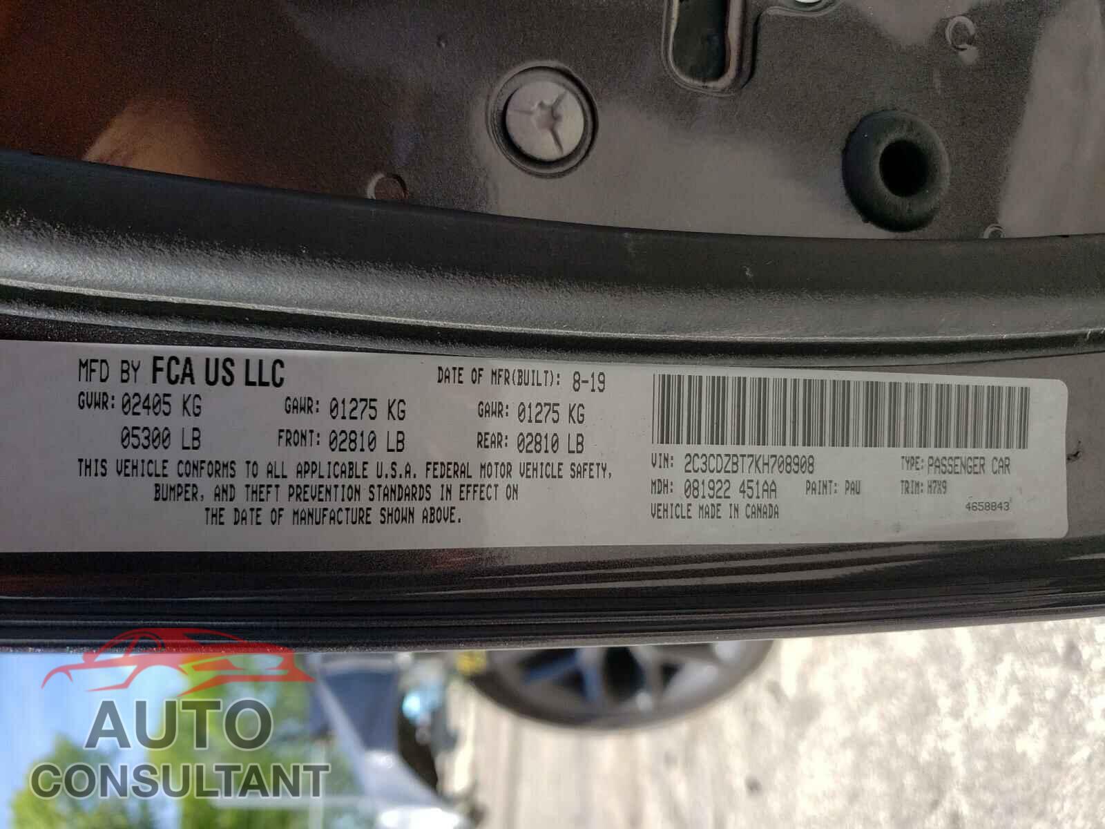 DODGE CHALLENGER 2019 - 2C3CDZBT7KH708908