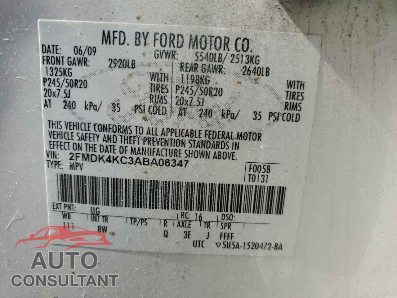 FORD EDGE 2010 - 2FMDK4KC3ABA06347