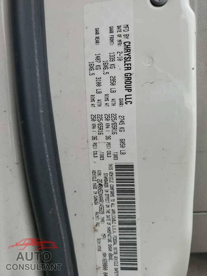 DODGE CARAVAN 2010 - 2D4RN5DX4AR145629