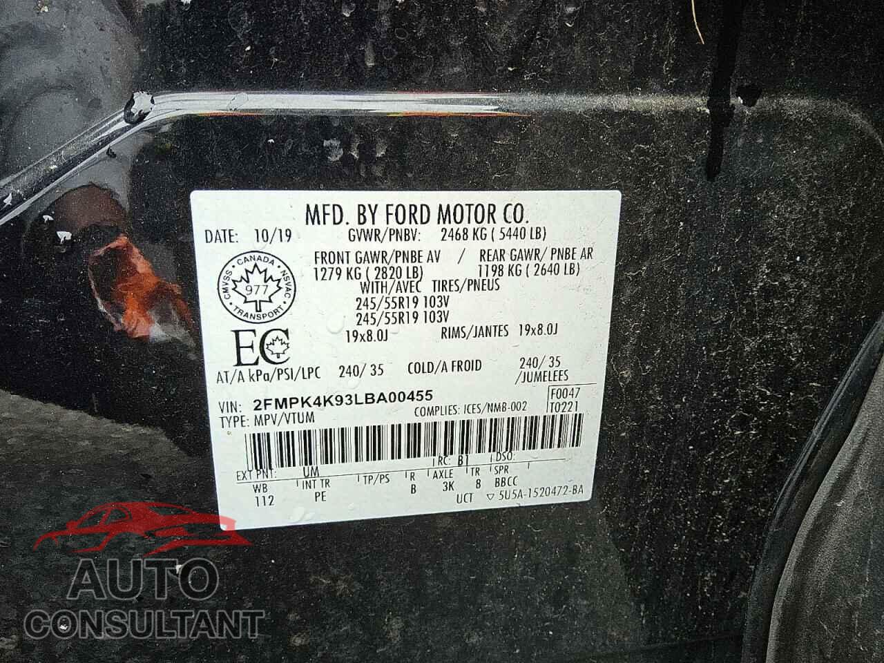 FORD EDGE 2020 - 2FMPK4K93LBA00455