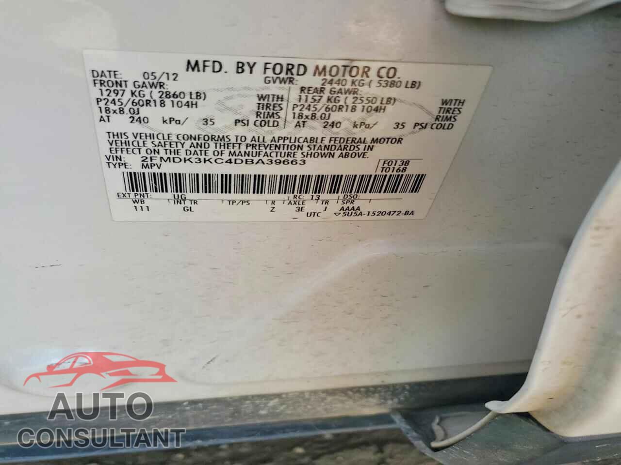 FORD EDGE 2013 - 2FMDK3KC4DBA39663