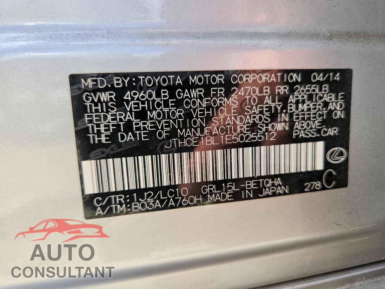 LEXUS GS350 2014 - JTHCE1BL1E5025512