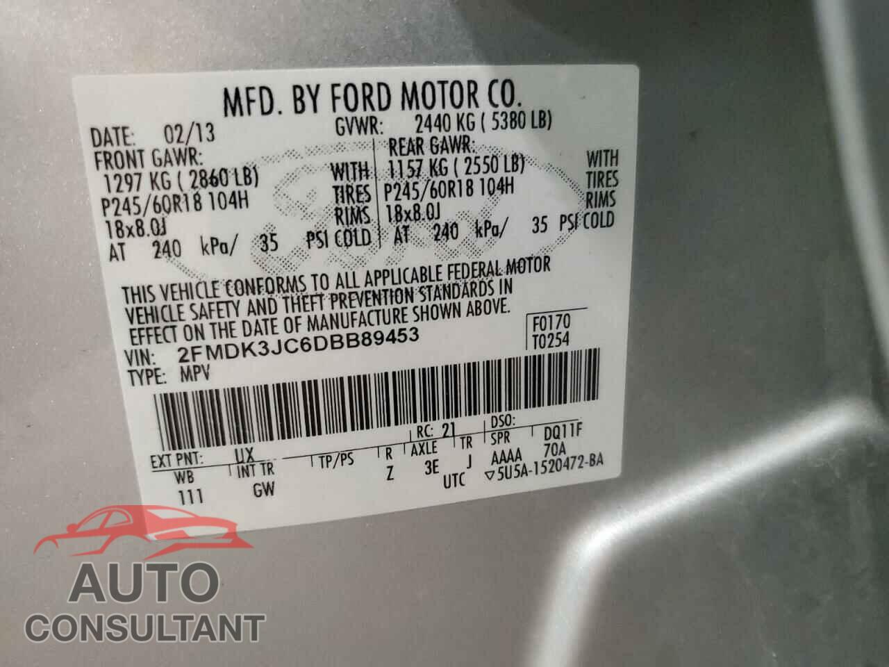 FORD EDGE 2013 - 2FMDK3JC6DBB89453