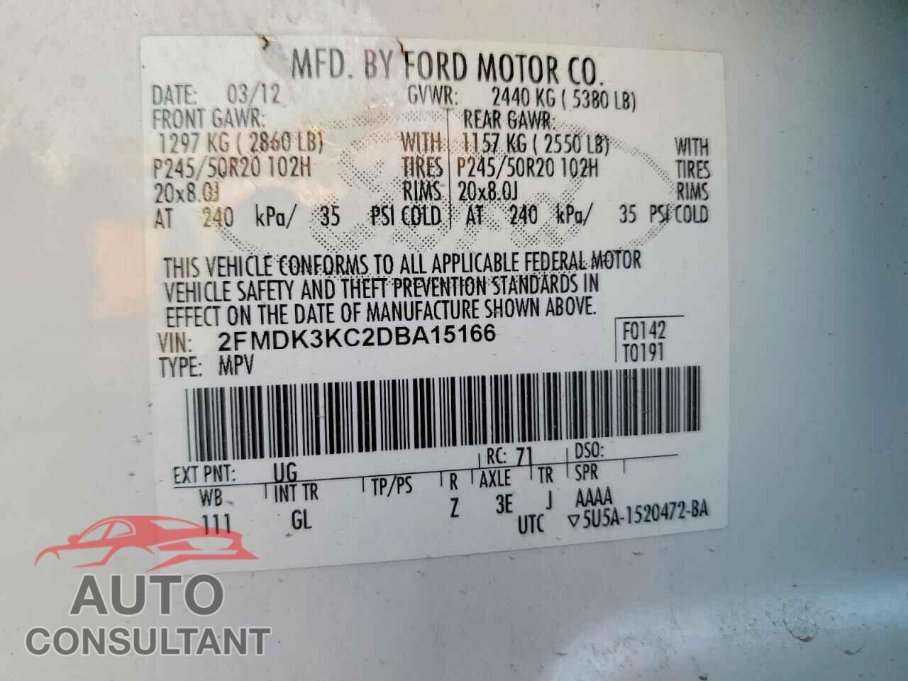FORD EDGE 2013 - 2FMDK3KC2DBA15166