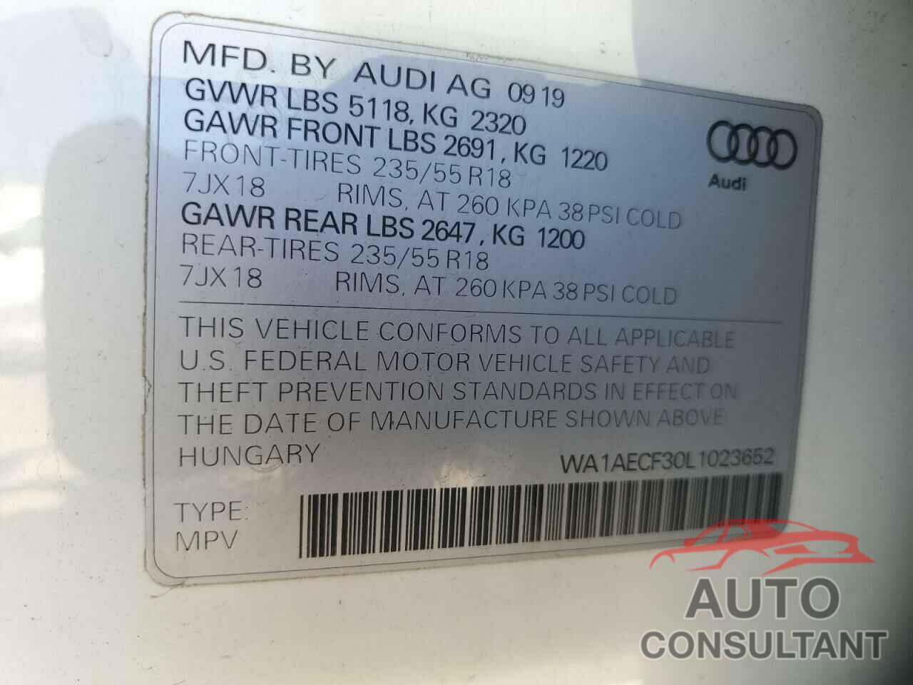 AUDI Q3 2020 - WA1AECF30L1023652
