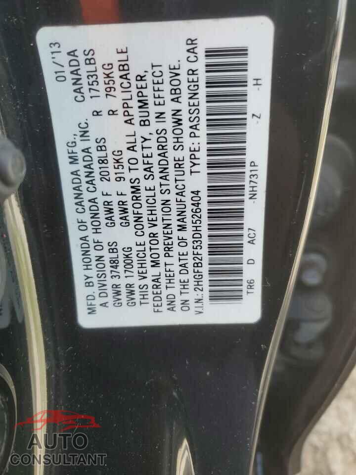 HONDA CIVIC 2013 - 2HGFB2F53DH526404