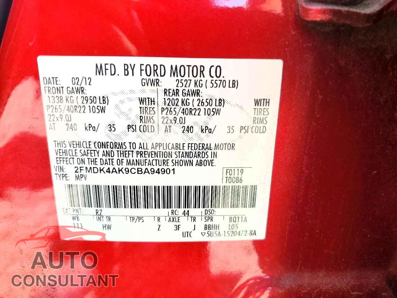 FORD EDGE 2012 - 2FMDK4AK9CBA94901