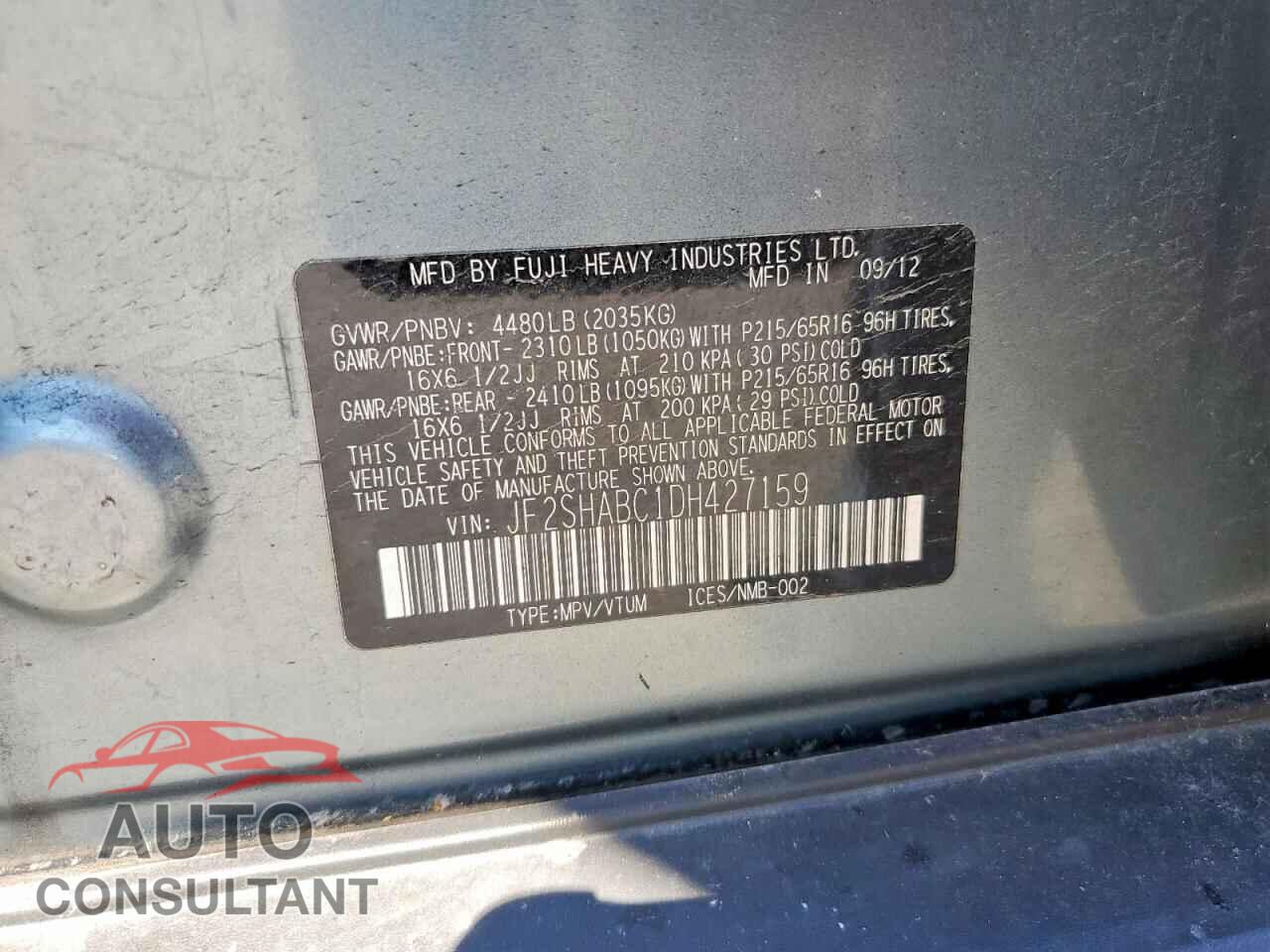 SUBARU FORESTER 2013 - JF2SHABC1DH427159