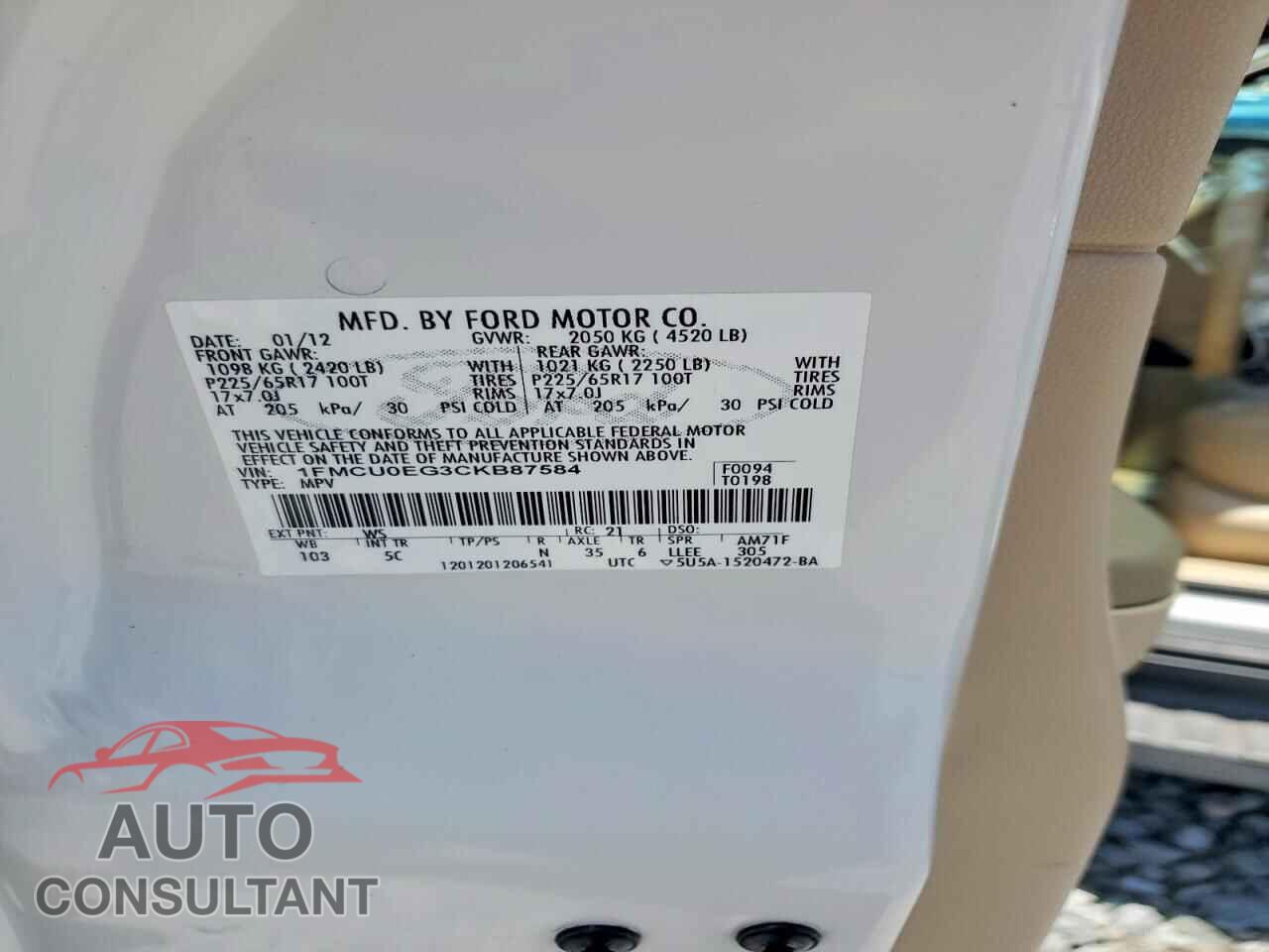 FORD ESCAPE 2012 - 1FMCU0EG3CKB87584