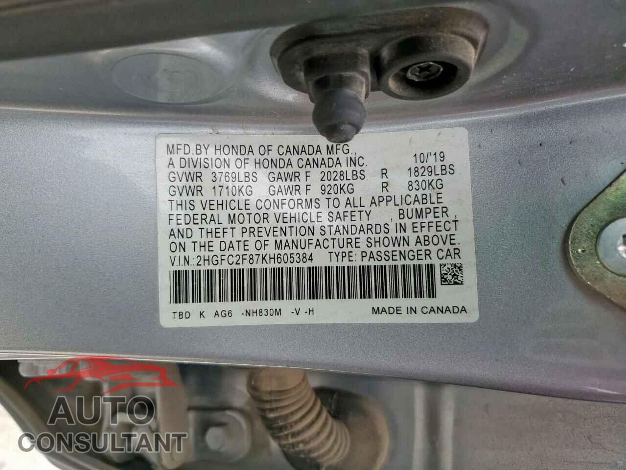 HONDA CIVIC 2019 - 2HGFC2F87KH605384