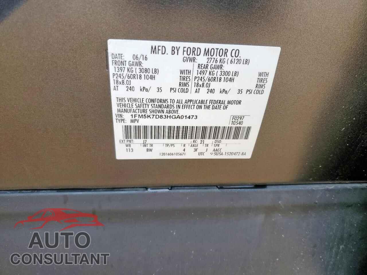 FORD EXPLORER 2017 - 1FM5K7D83HGA01473