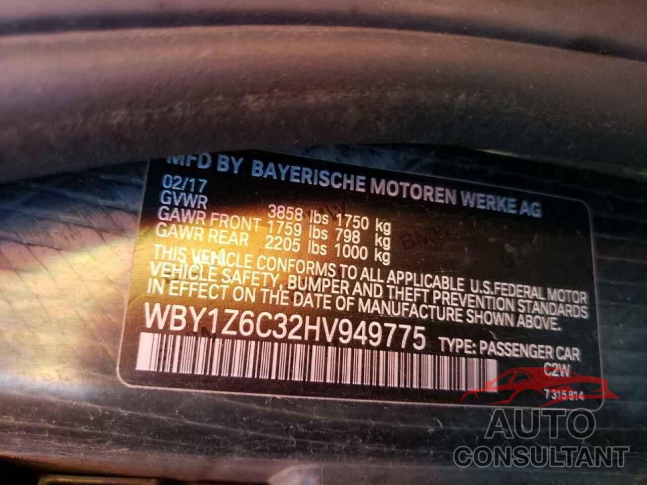 BMW I SERIES 2017 - WBY1Z6C32HV949775
