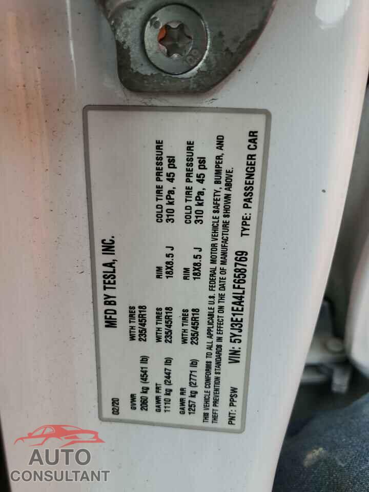 TESLA MODEL 3 2020 - 5YJ3E1EA4LF658769
