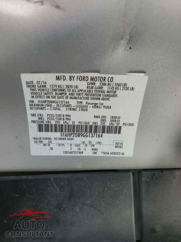 FORD TAURUS 2016 - 1FAHP2D89GG137164
