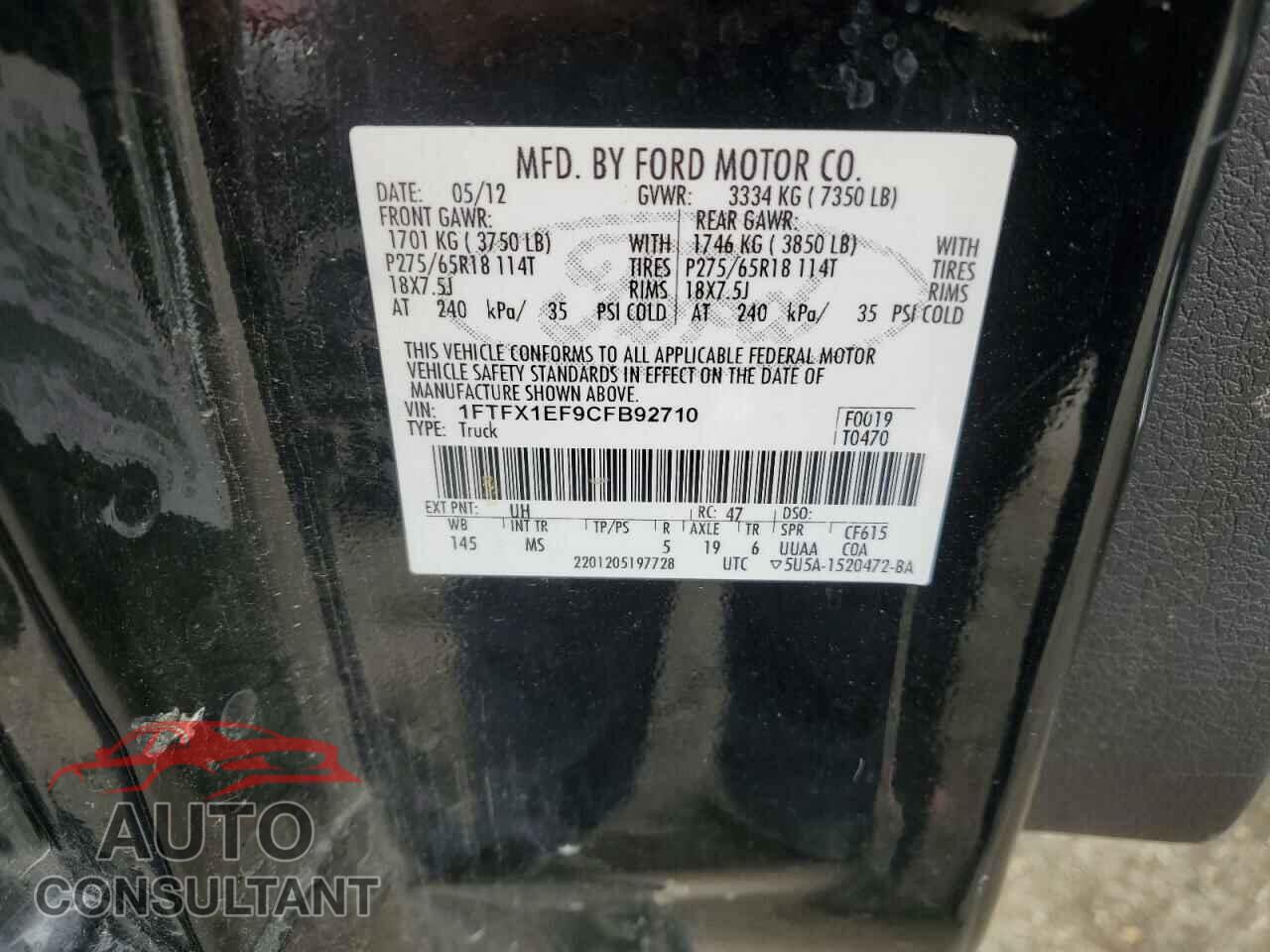 FORD F-150 2012 - 1FTFX1EF9CFB92710