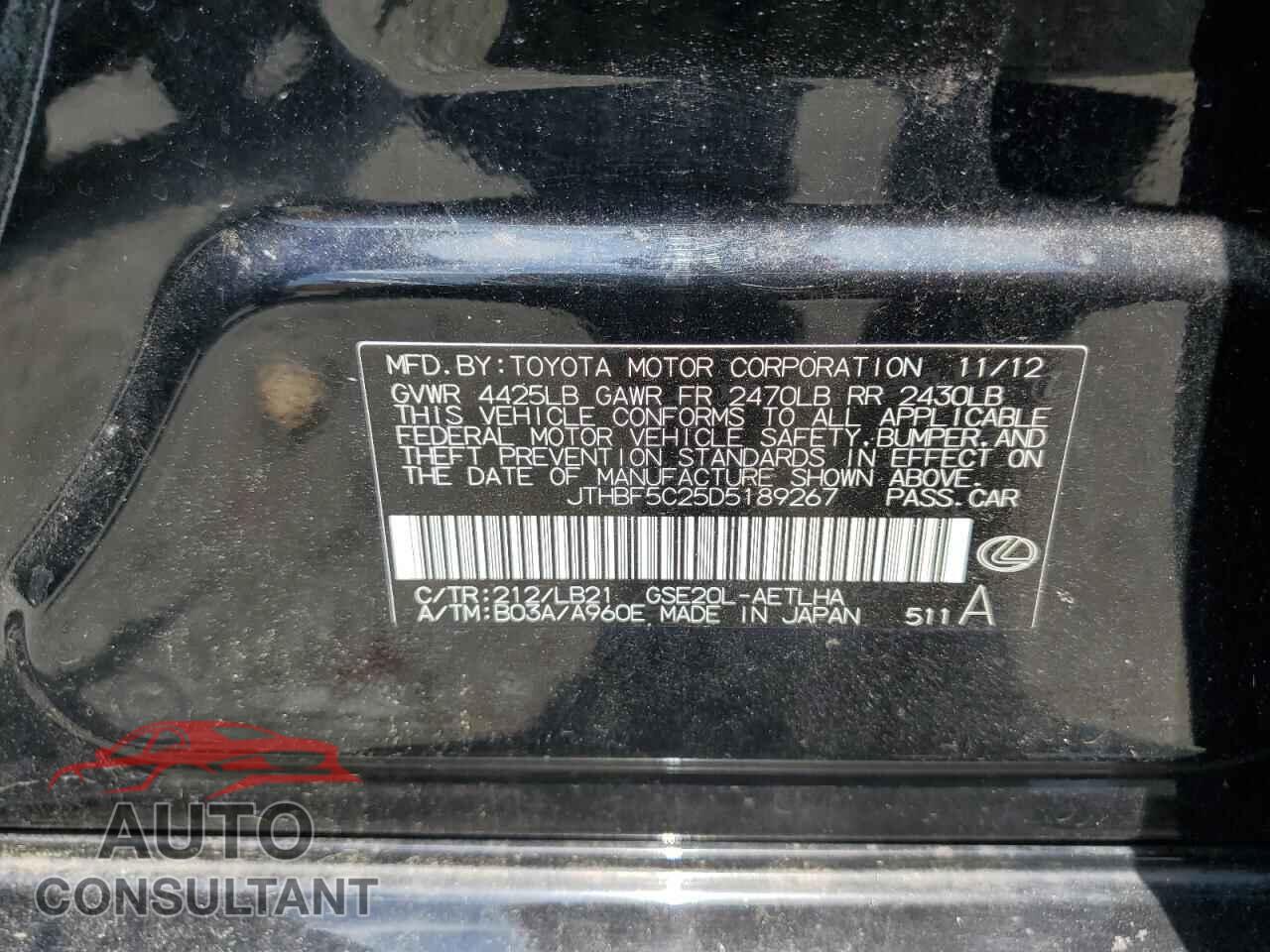 LEXUS IS 2013 - JTHBF5C25D5189267