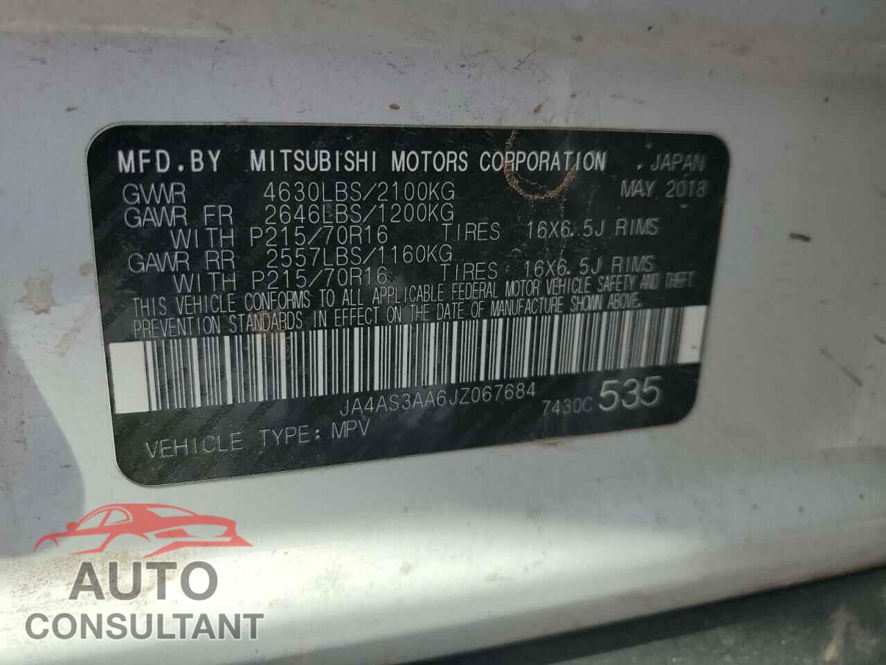 MITSUBISHI ECLIPSE 2018 - JA4AS3AA6JZ067684