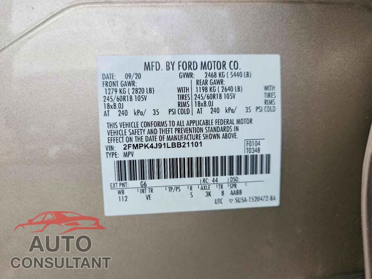 FORD EDGE 2020 - 2FMPK4J91LBB21101