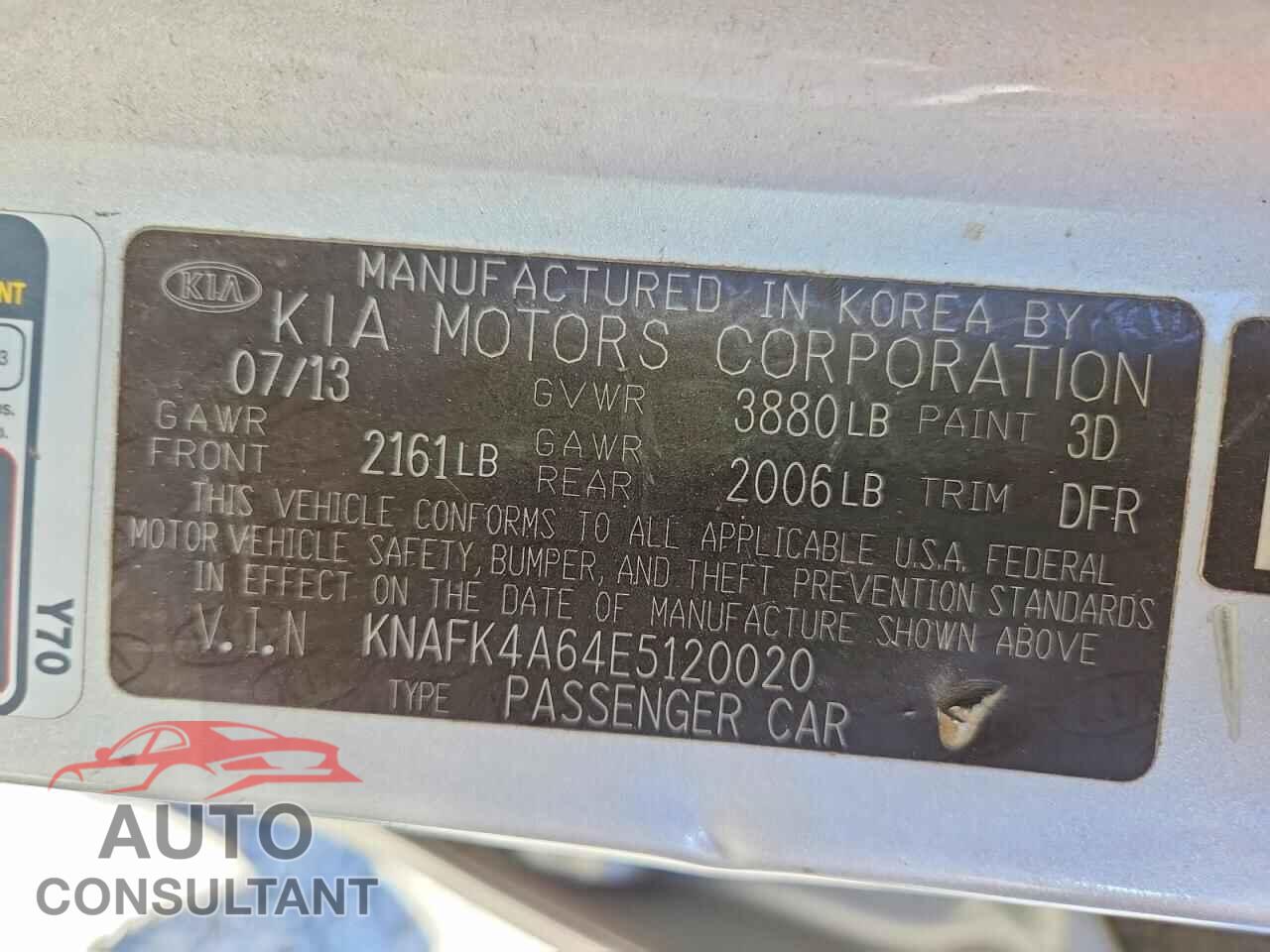 KIA FORTE 2014 - KNAFK4A64E5120020