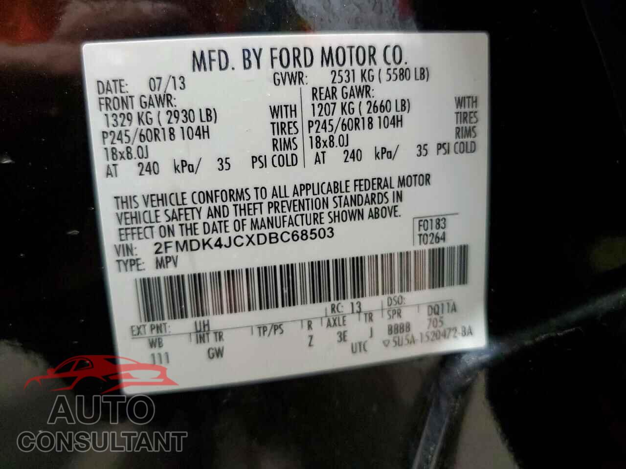 FORD EDGE 2013 - 2FMDK4JCXDBC68503