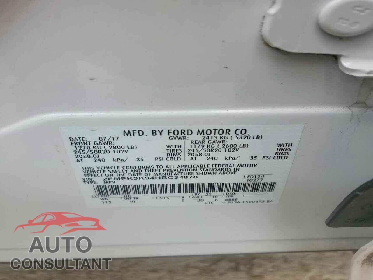 FORD EDGE 2017 - 2FMPK3K94HBC34878