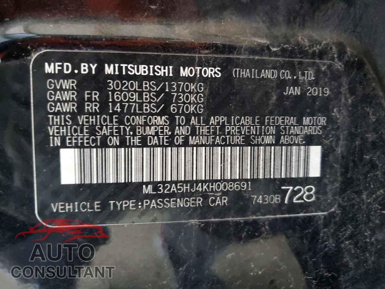 MITSUBISHI MIRAGE 2019 - ML32A5HJ4KH008691