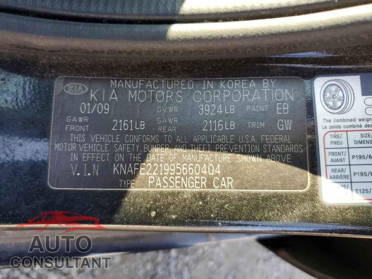 KIA SPECTRA 2009 - KNAFE221995660404