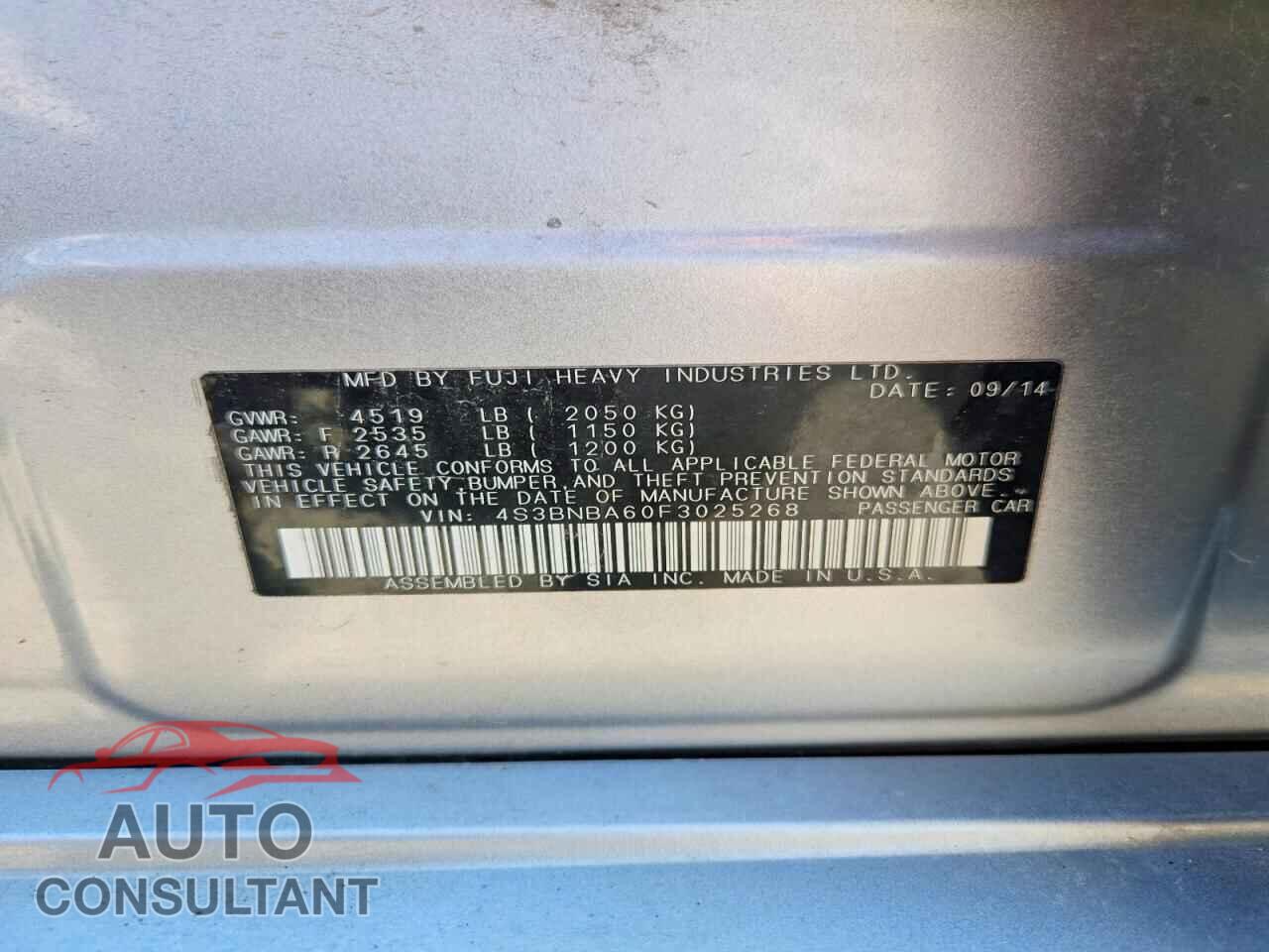 SUBARU LEGACY 2015 - 4S3BNBA60F3025268