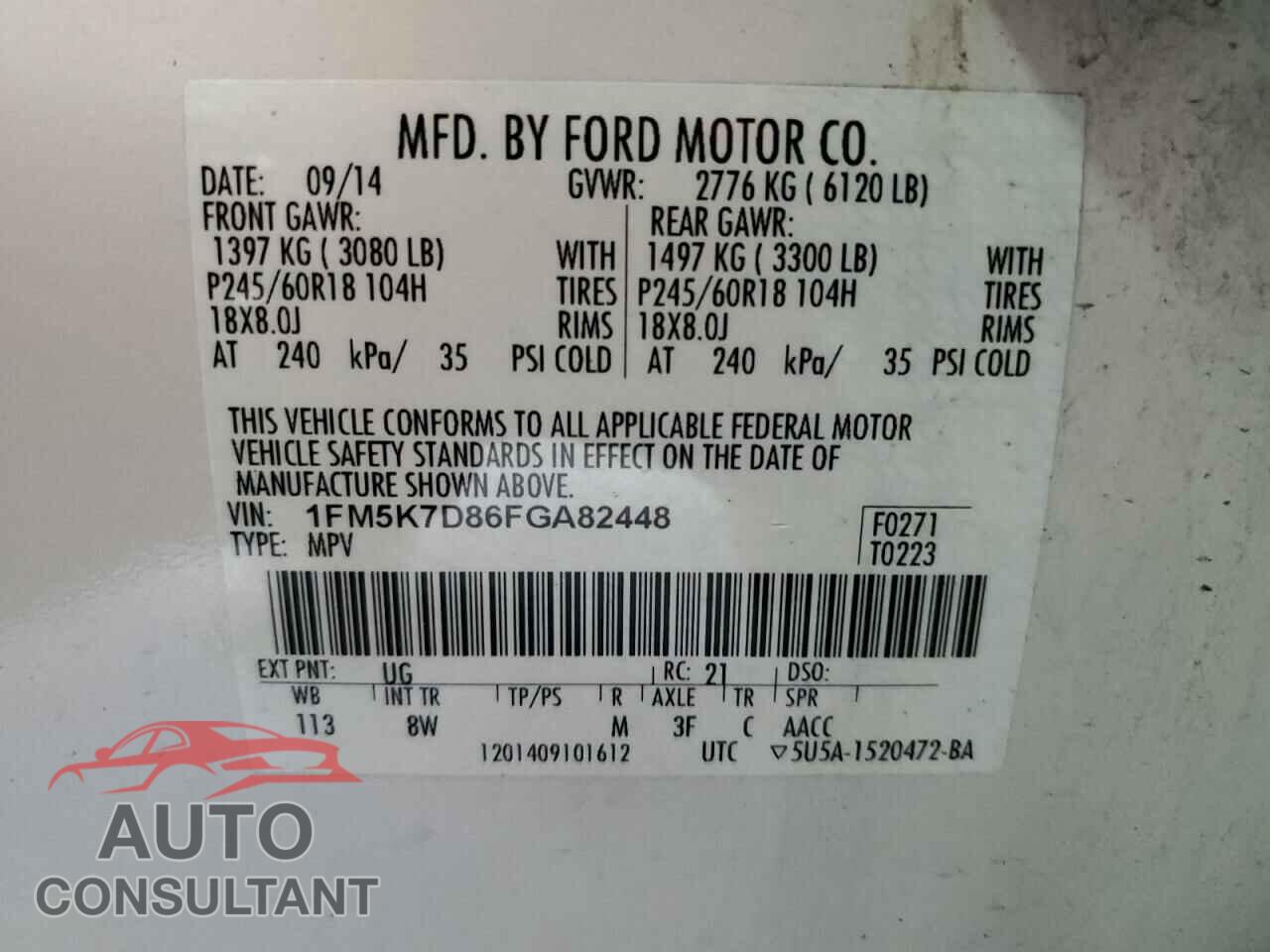 FORD EXPLORER 2015 - 1FM5K7D86FGA82448