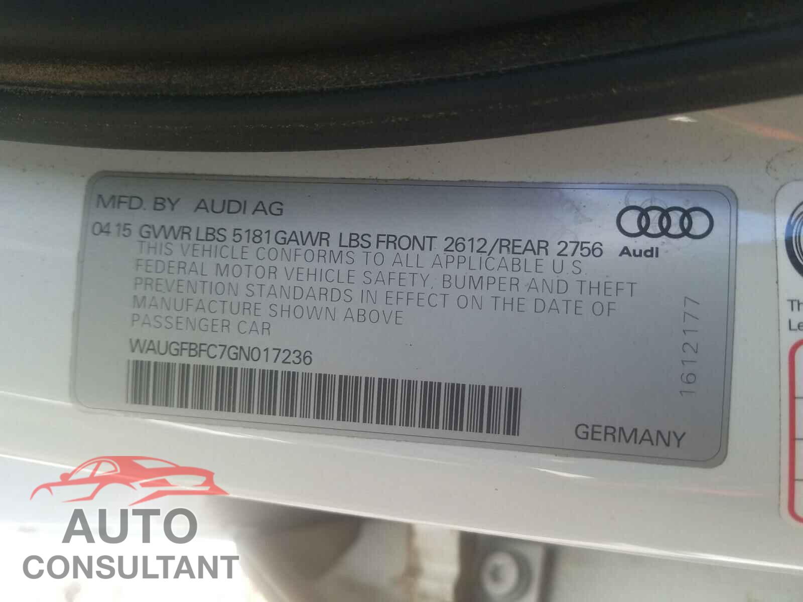 AUDI A6 2016 - WAUGFBFC7GN017236