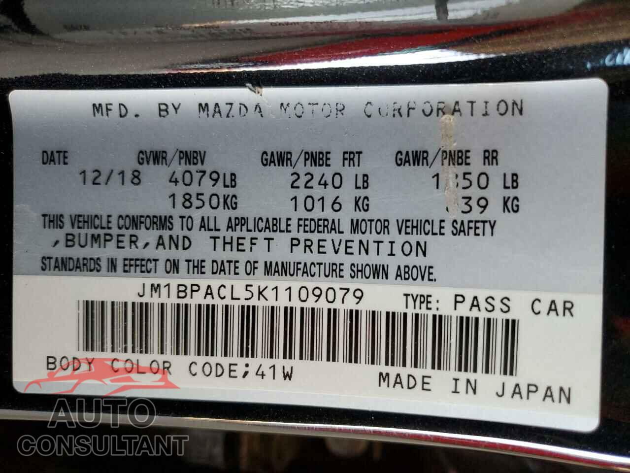 MAZDA 3 2019 - JM1BPACL5K1109079