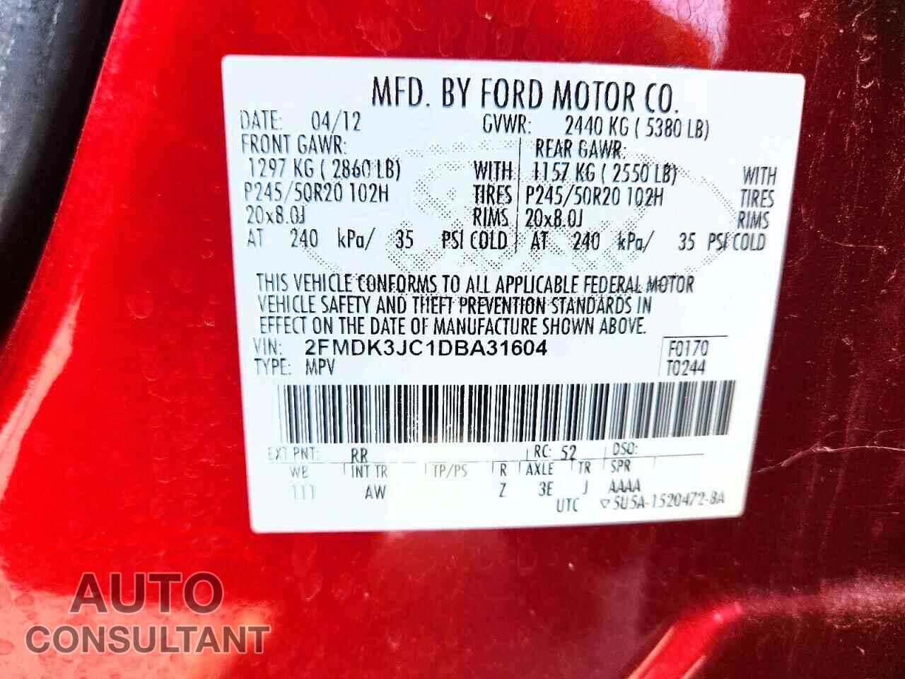 FORD EDGE 2013 - 2FMDK3JC1DBA31604