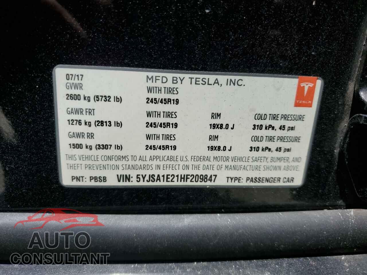 TESLA MODEL S 2017 - 5YJSA1E21HF209847