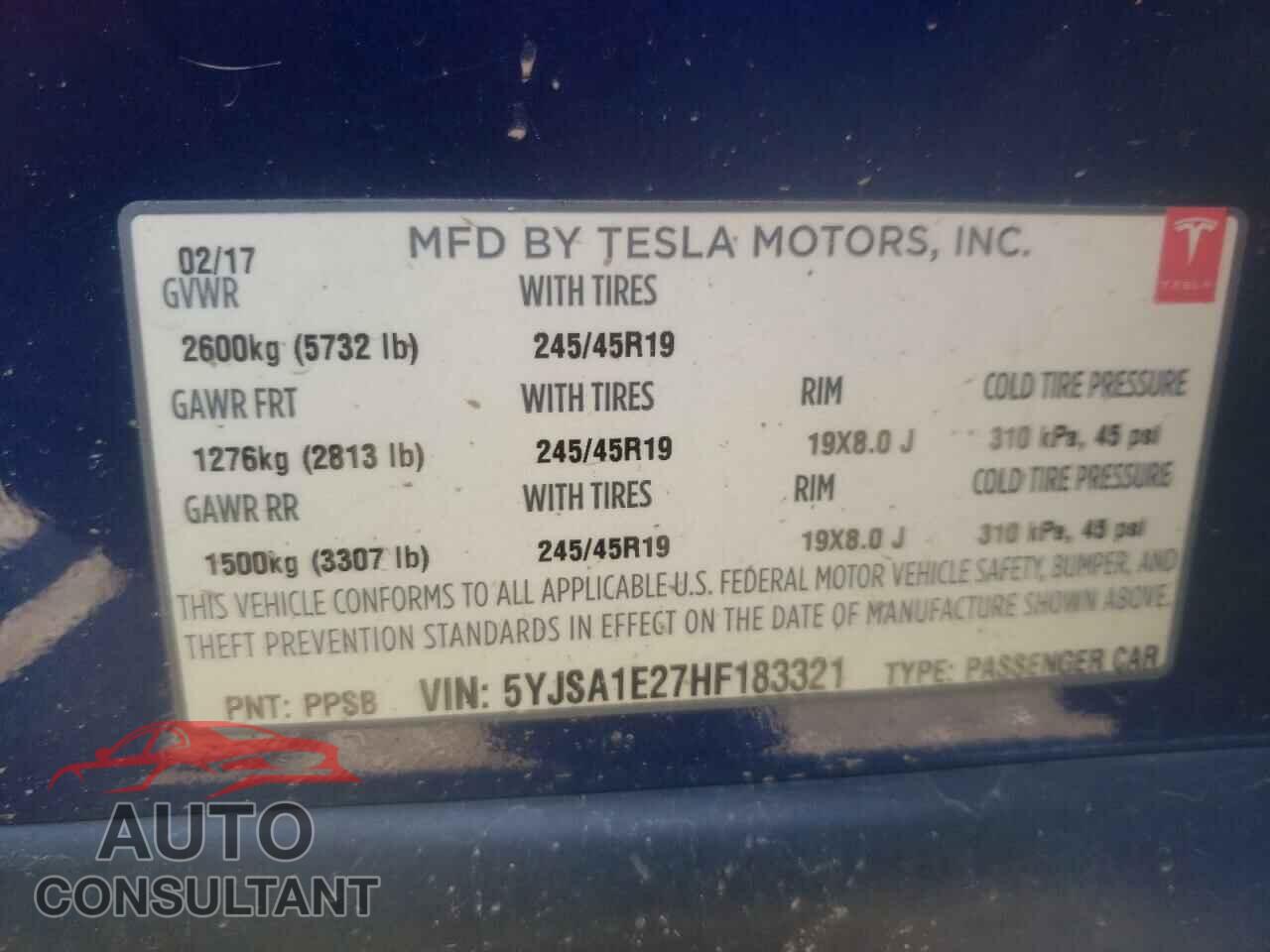 TESLA MODEL S 2017 - 5YJSA1E27HF183321