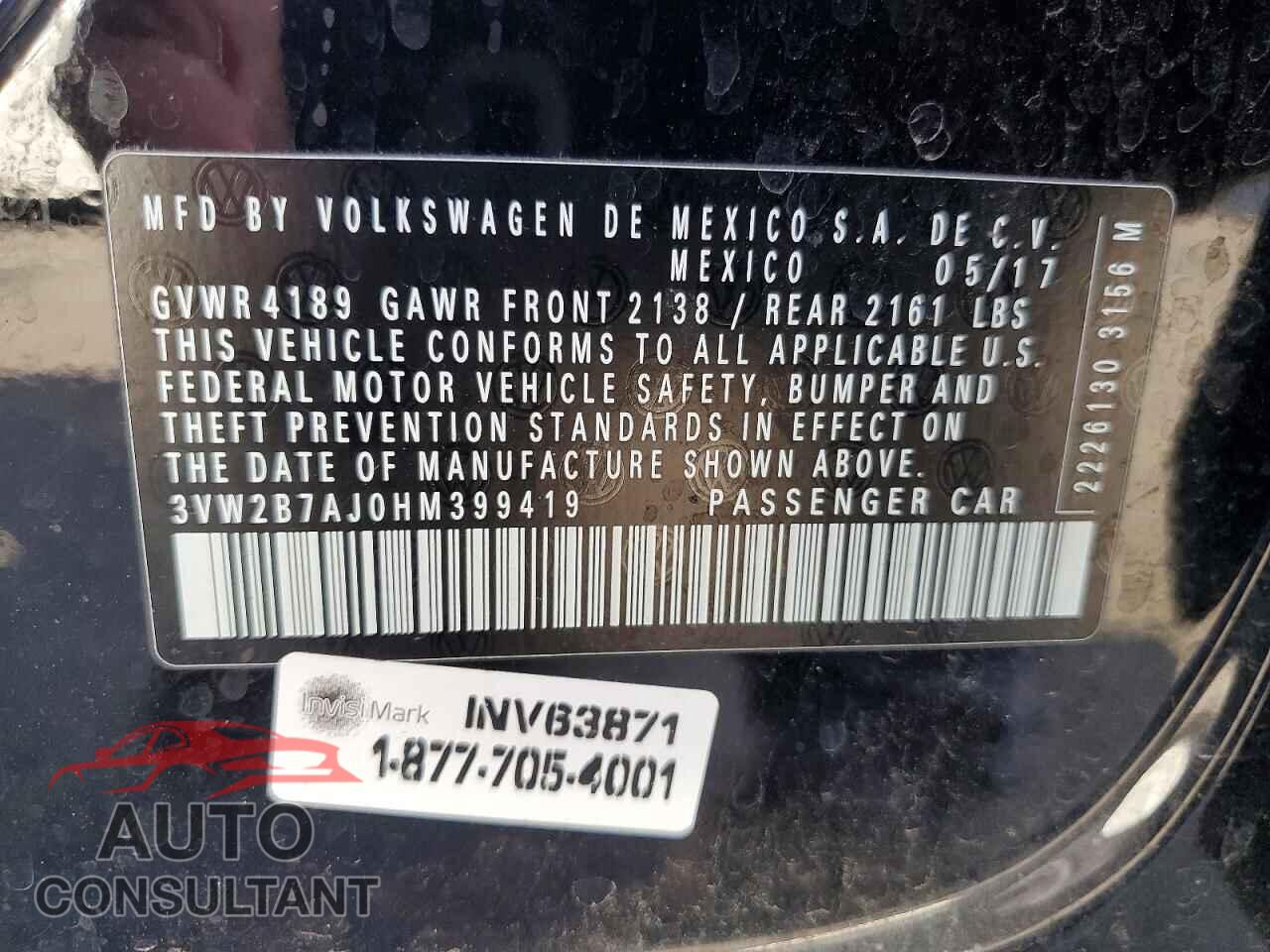 VOLKSWAGEN JETTA 2017 - 3VW2B7AJ0HM399419