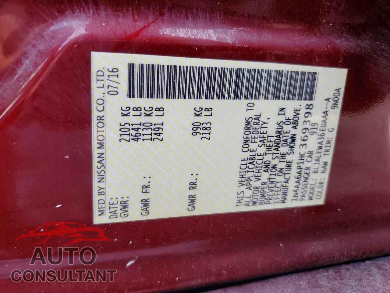 NISSAN MAXIMA 2017 - 1N4AA6AP1HC369398