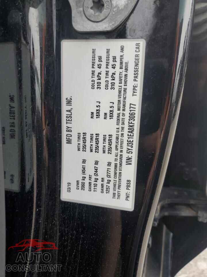 TESLA MODEL 3 2019 - 5YJ3E1EA8KF306177