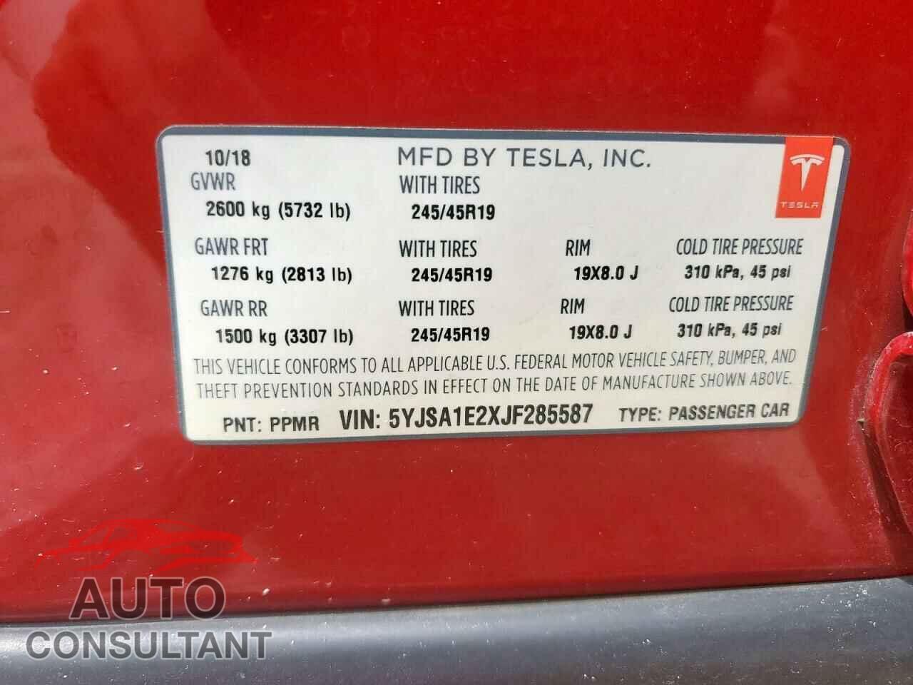 TESLA MODEL S 2018 - 5YJSA1E2XJF285587