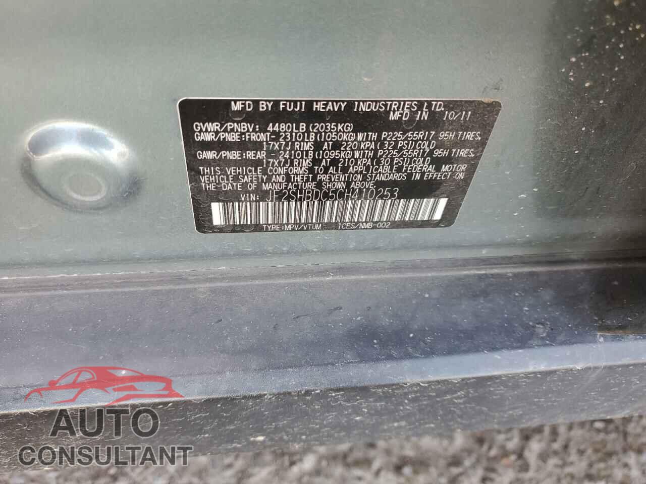 SUBARU FORESTER 2012 - JF2SHBDC5CH410253