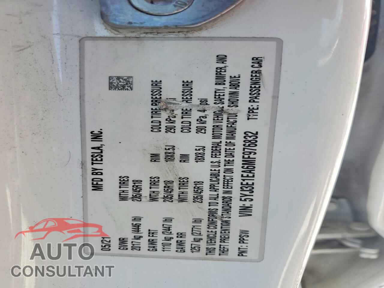TESLA MODEL 3 2021 - 5YJ3E1EA6MF976832