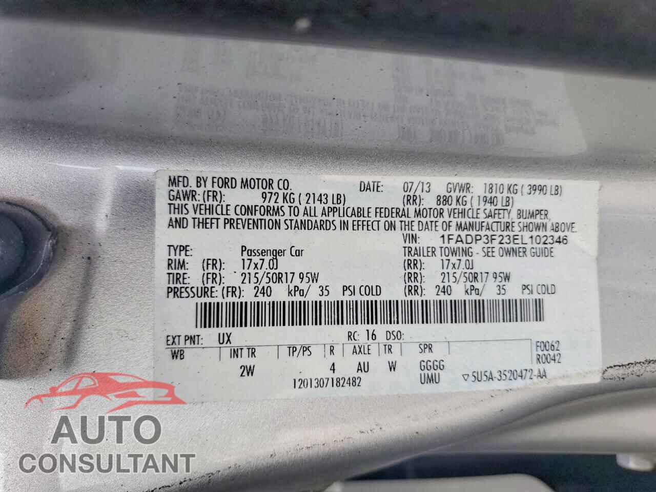 FORD FOCUS 2014 - 1FADP3F23EL102346