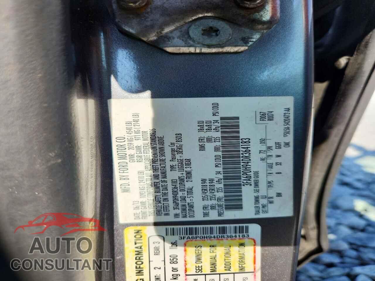 FORD FUSION 2013 - 3FA6P0H94DR364183