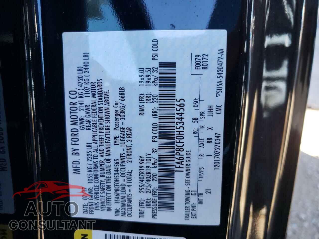 FORD MUSTANG 2017 - 1FA6P8CF0H5344565