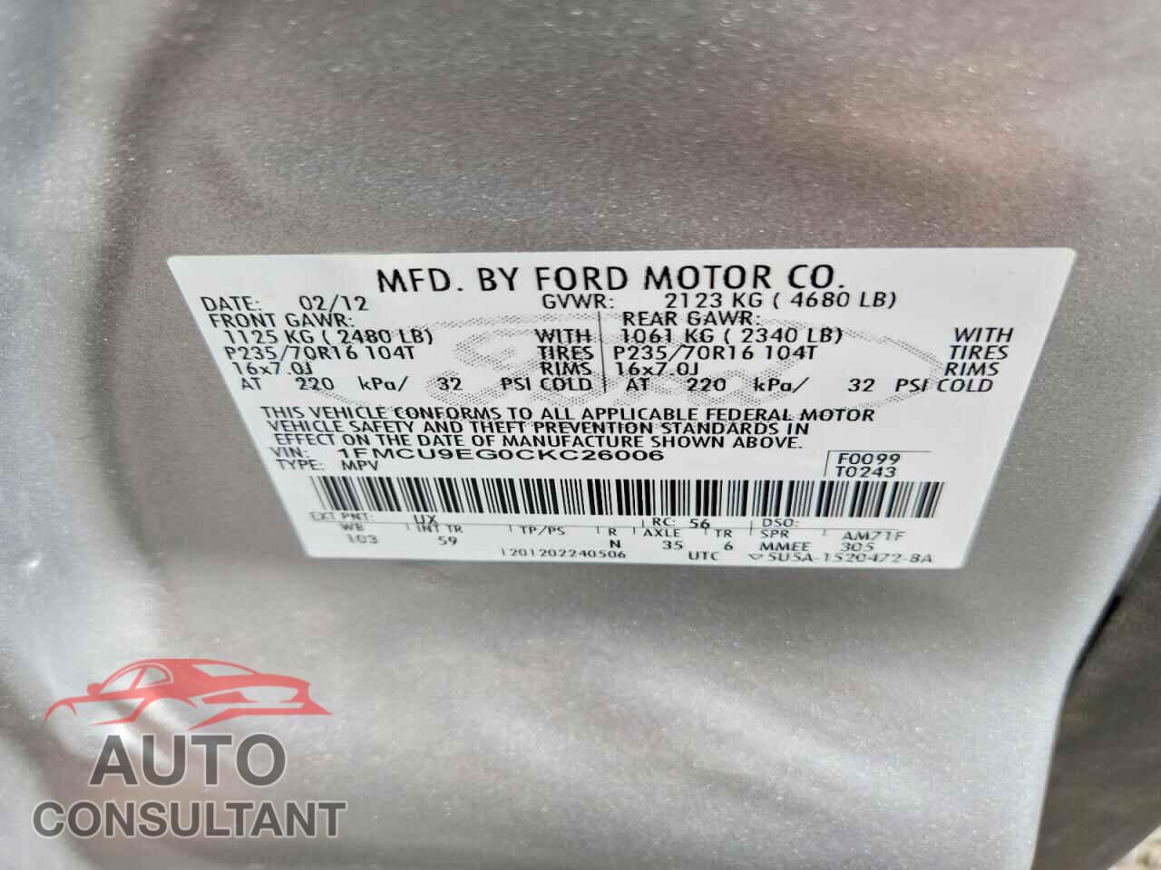FORD ESCAPE 2012 - 1FMCU9EG0CKC26006