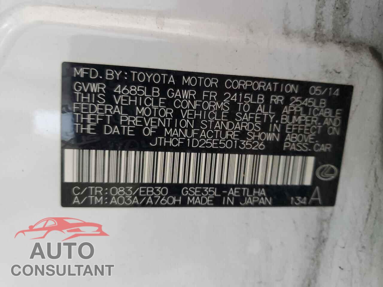 LEXUS IS 2014 - JTHCF1D25E5013526