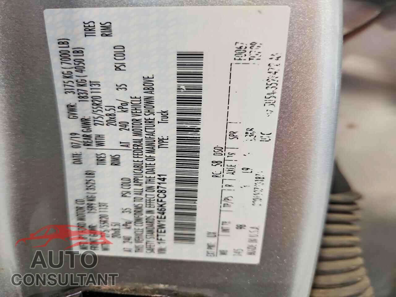 FORD UNKNOWN 2019 - 1FTEW1E46KFC87141