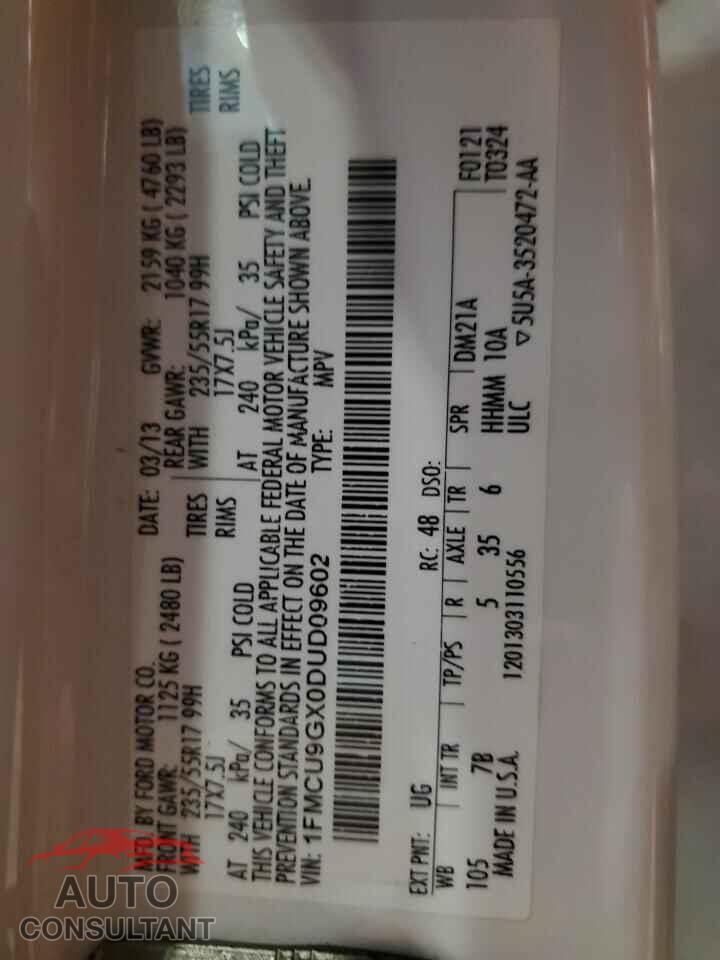 FORD ESCAPE 2013 - 1FMCU9GX0DUD09602